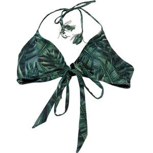 Amiani Leaf Print Halter Tie Front Triangle Swim Bikini Top Green XL